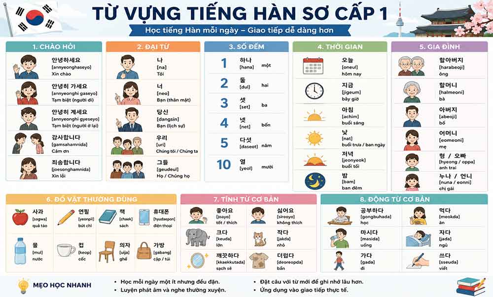1000 từ vựng tiếng Hàn sơ cấp 1